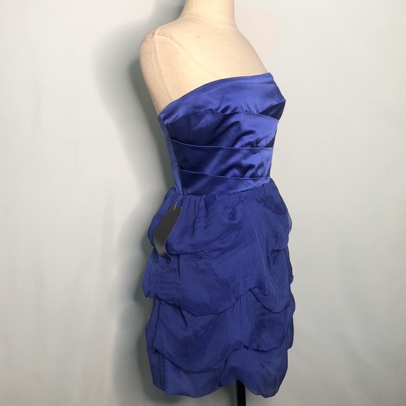 Bebe Blue Summer Halter Cary Mini Silk Ruffled Cocktail Dress Small - Picture 16 of 17